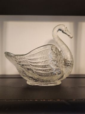 Vintage Imperial Clear Glass Swan Candle Holder/QTip Holder/Match Holder